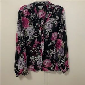 Tahari 1X black pussy bow tie blouse ⬇️lady drop⬇️